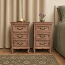 Pair of Solid Wood 3 Drawer Bedside Tables - Hessian Range