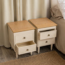 Pair of Taupe &amp; Wooden Two Drawer Bedside Tables - Claudia Range