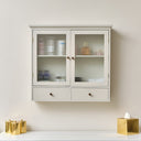 Pale Grey-Taupe Reeded Glass Wall Cabinet with Drawers