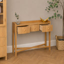 Pale Wood Curved 3 Drawer Console Table with Hessian &amp; Glass Top - Austin Wood Range
