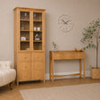 Pale Wood Curved 3 Drawer Console Table with Hessian &amp; Glass Top - Austin Wood Range
