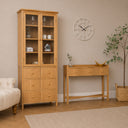 Pale Wood Curved 3 Drawer Console Table with Hessian &amp; Glass Top - Austin Wood Range