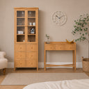 Pale Wood Curved 3 Drawer Console Table with Hessian &amp; Glass Top - Austin Wood Range