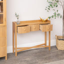 Pale Wood Curved 3 Drawer Console Table with Hessian &amp; Glass Top - Austin Wood Range