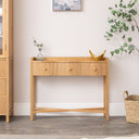 Pale Wood Curved 3 Drawer Console Table with Hessian &amp; Glass Top - Austin Wood Range