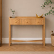 Pale Wood Curved 3 Drawer Console Table with Hessian &amp; Glass Top - Austin Wood Range
