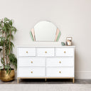 Pink &amp; Green Glass Art Deco Arch Fan Wall Mirror 71cm x 46cm