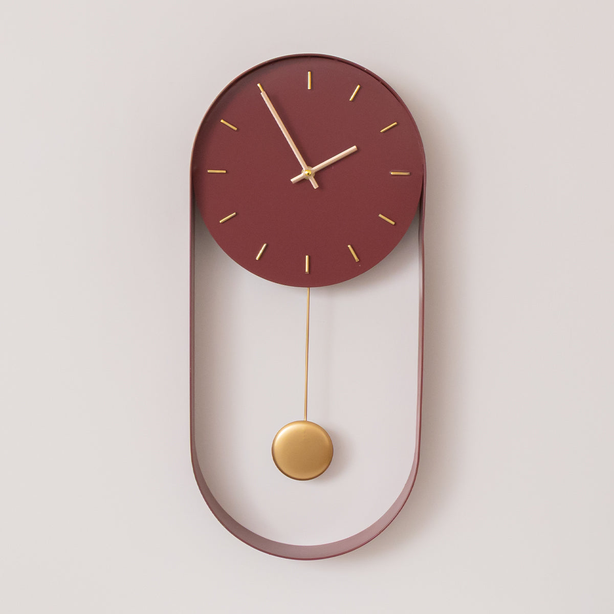 Raspberry Red & Gold Pendulum Metal Analogue Wall Clock - 20cm x 55cm ...