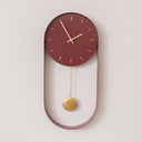 Raspberry Red & Gold Pendulum Metal Analogue Wall Clock - 20cm x 55cm