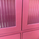 Raspberry Red Reeded Glass Wall Cabinet with Drawers