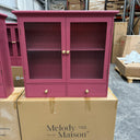 Raspberry Red Reeded Glass Wall Cabinet with Drawers