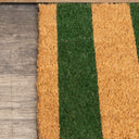 Rectangular Green &amp; Natural Striped Doormat with Scallop Edge