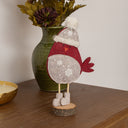 Red Felt Robin Standing Decoration with Wooden Base - 22cm