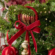 Red &amp; Gold Velvet Bow &amp; Bell Christmas Hanger Decoration
