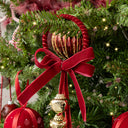 Red &amp; Gold Velvet Bow &amp; Bell Christmas Hanger Decoration