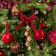 Red & Gold Velvet Bow & Bell Christmas Hanger Decoration