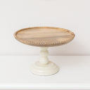 Round Beige &amp; Mango Wood Bobble Detail Cake Display Stand