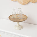 Round Beige &amp; Mango Wood Bobble Detail Cake Display Stand