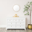 Round Distressed White Washed Wooden Bobbin Detailed Wall Mirror - 50cm x 50cm