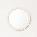 Round Distressed White Washed Wooden Bobbin Detailed Wall Mirror - 50cm x 50cm