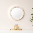 Round Distressed White Washed Wooden Bobbin Detailed Wall Mirror - 50cm x 50cm