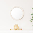 Round Distressed White Washed Wooden Bobbin Detailed Wall Mirror - 50cm x 50cm