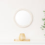 Round Distressed White Washed Wooden Bobbin Detailed Wall Mirror - 50cm x 50cm