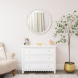Round Distressed White Washed Wooden Bobbin Detailed Wall Mirror - 80cm x 80cm