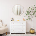 Round Distressed White Washed Wooden Bobbin Detailed Wall Mirror - 80cm x 80cm