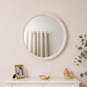 Round Distressed White Washed Wooden Bobbin Detailed Wall Mirror - 80cm x 80cm
