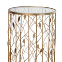 Round Gold Metal &amp; Glass Leaves Detail Side Table
