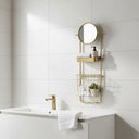 Round Gold Wall Mirror with Shelf and Wire Basket Storage - 97cm x 30cm