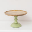 Round Sage Green &amp; Mango Wood Bobble Detail Cake Display Stand