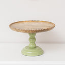 Round Sage Green &amp; Mango Wood Bobble Detail Cake Display Stand