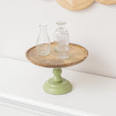 Round Sage Green &amp; Mango Wood Bobble Detail Cake Display Stand