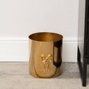 Round Shiny Gold Metal Bow Waste Bin