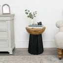 Round Wooden & Black Side Table