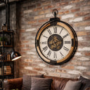 Round Wooden Metal Cog Clock - 75cm x 60cm