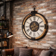 Round Wooden Metal Cog Clock - 75cm x 60cm