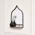 Rustic Metal Arched Mirror With Gold Shelf - 48cm x 30cm