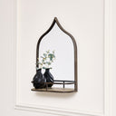 Rustic Metal Arched Mirror With Gold Shelf - 48cm x 30cm