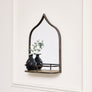 Rustic Metal Arched Mirror With Gold Shelf - 48cm x 30cm
