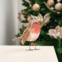 Rustic Wooden Freestanding Red Robin Christmas Ornament - 15cm