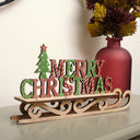 Rustic Wooden Green &amp; Red Merry Christmas Sleigh Sign