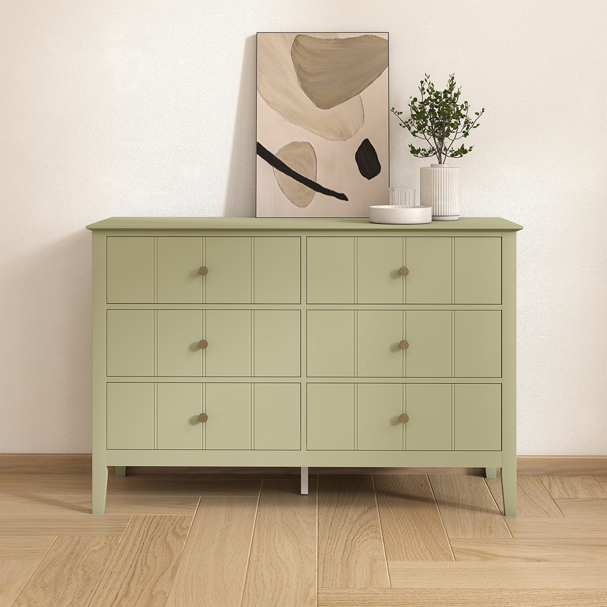 Sage Green 6 Drawer Chest Of Drawers - Padstowe Sage Green Range Melody Maison Ltd Sage Green 6 Drawer Chest Of Drawers - Padstowe Sage Green Range Melody Maison Ltd