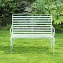 Sage Green Metal Ornate Distressed Garden Bench - 100cm x 92cm