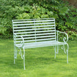 Sage Green Metal Ornate Distressed Garden Bench - 100cm x 92cm