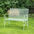 Sage Green Metal Ornate Distressed Garden Bench - 100cm x 92cm