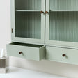 Sage Green Reeded Glass Wall Cabinet with Drawers