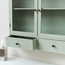 Sage Green Reeded Glass Wall Cabinet with Drawers